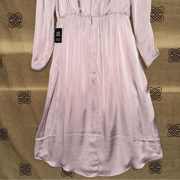 Express NWT! Satin Pink Blushing Mauve Puff Shoulder Midi Dress Size L - Picture 13 of 16